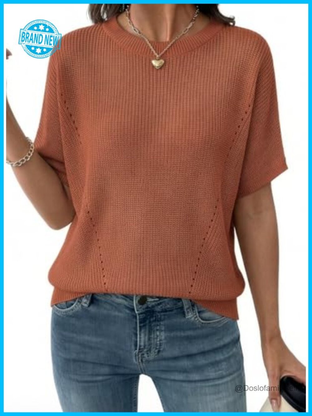 Womens Short Sleeve Rib-Knit Lightweight Sweater Pullover